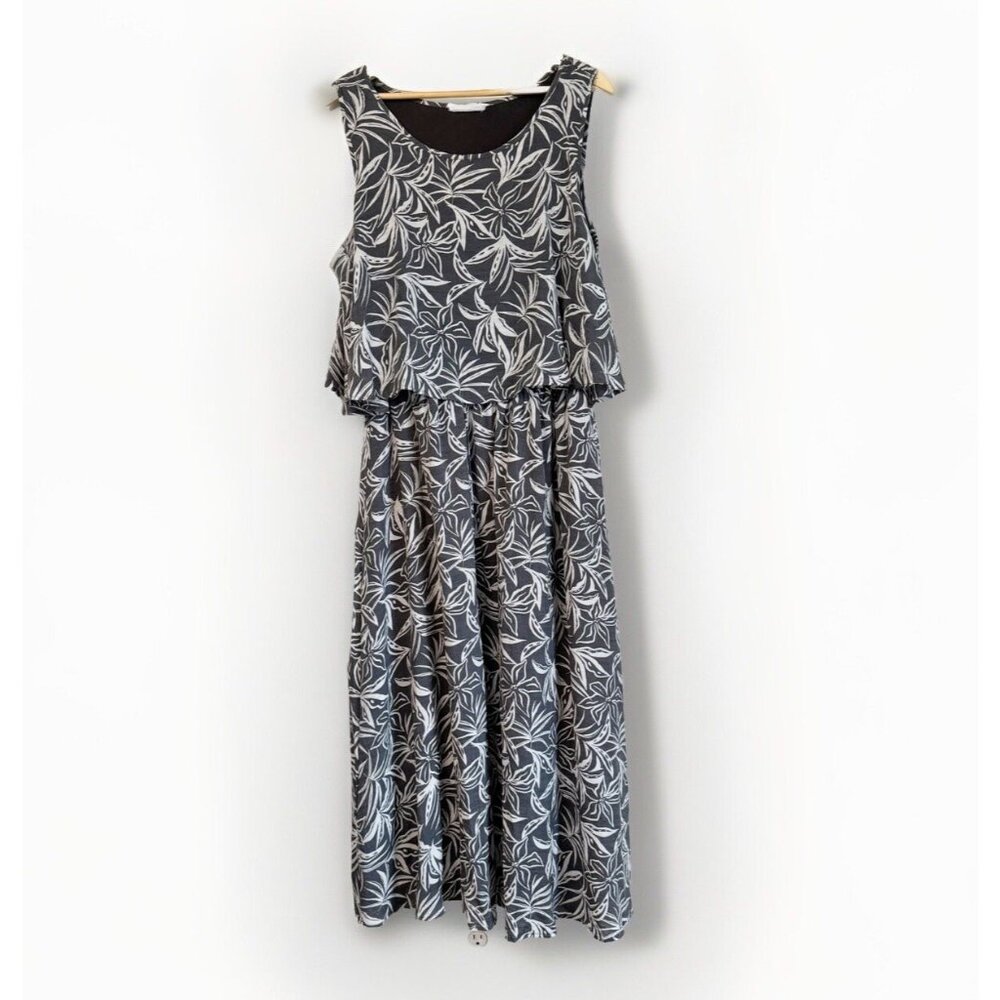 Marissa Olivia Women Gray Floral Sleeveless Sheer Maxi Dress 2X Lined Rayon